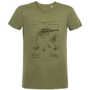 фото Футболка приталенная Old Patents. Revolver Gun, меланж хаки